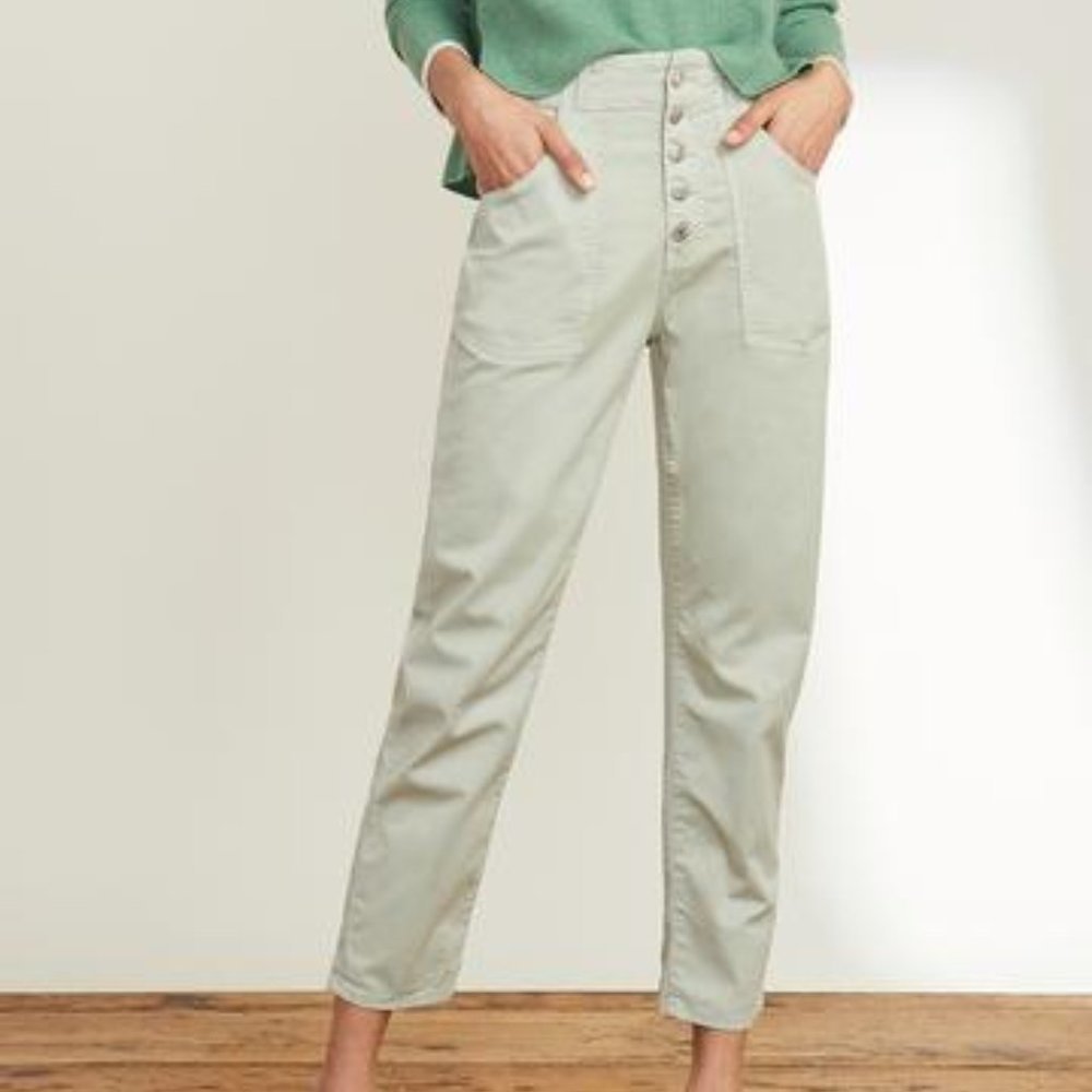 Veronica Beard Pale Sage High-Rise Button-Front Pants